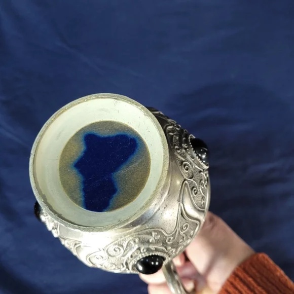 Vintage Pewter Ornate Pitcher with Inset Stones - Picture 6 of 12